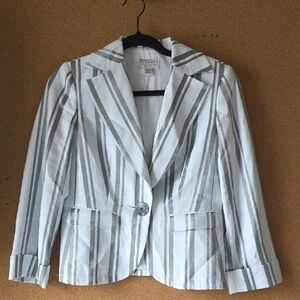 Talbots Women's White and Gray Striped Blazer Cotton Linen Blend Size 8
